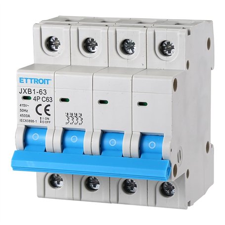 Disjoncteurs Thermique-magnétique pour Protection 4P 63A 220V 380V Salvavita 4 Modules DIN Ettroit JXB1-63-4P-63A
