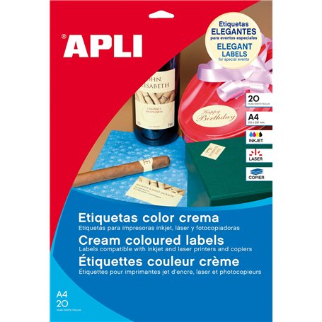 Apli 011800 Lot de 20 Etiquettes multi usage 70 x 37 mm Crème