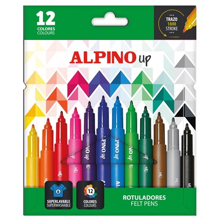 Alpino - Lot de 12 marqueurs à fibre pointe ronde 1 mm | Encre à base d'eau qui ne traverse pas le papier | Super lavables sur l