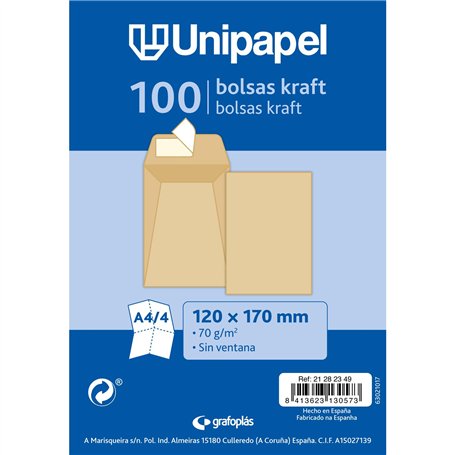 Unipapel Lot de 100 enveloppes en papier kraft 70 g 120 x 170 mm avec bande autocollante en silicone Autodesk Ouverture supérieu