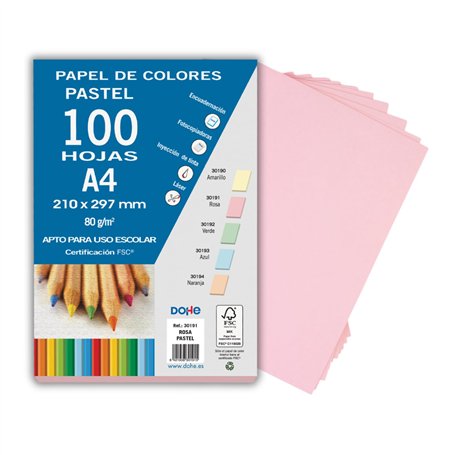 DOHE - Papier A4 coloré de 80 g rose pastel - 100 feuilles 30191