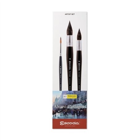 ESCODA Set 3 Pinceaux Aquarelle - N.8 Rond Pointu et N.14