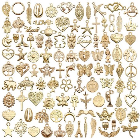 Kemayer 100 Pièces Breloques Oro Mixte Charms Pendentifs