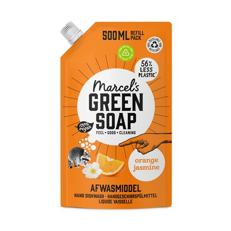 Marcel's Green Soap - Recharge Liquide Vaisselle Orange & Jasmin - Liquide vaisselle - Végétalien - 500 ml