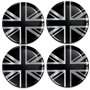 Biomar Labs 4 x 50 mm Autocollants 3D en Silicone UK Royaume-Uni Union Jack Drapeau Argent Noir pour enjoliveurs