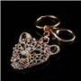 Porte-clés tête de léopard en cristal, anneau porte-clés, pendentif de sac à main à breloque, décoration de sac à main porte-clé