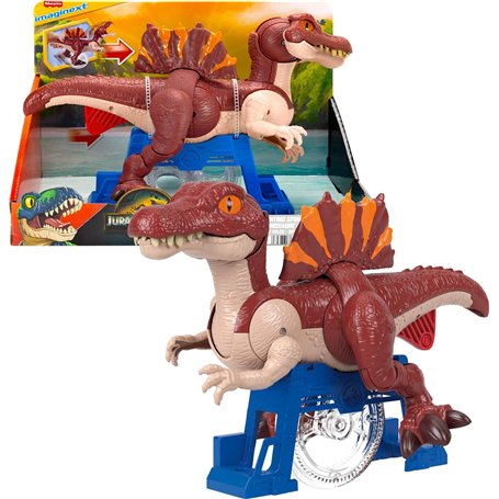 Fisher-Price Imaginext Figurine La Course du Spinosaure Jurassic World : Renaissance de 23 cm qui se jette en avant et claque se