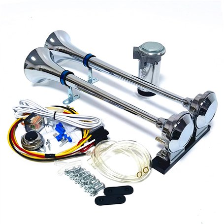 YIYDA Klaxon de camion Air Horn 24V Klaxon pneumatique Klaxon de voiture argent Haut-parleur 165db Horn Chrome Zinc Double tube