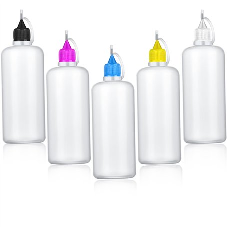 Lot de 5 flacons compte-gouttes en plastique avec pointe aiguille de 100 ml - Flacon applicateur vide pour colle liquide
