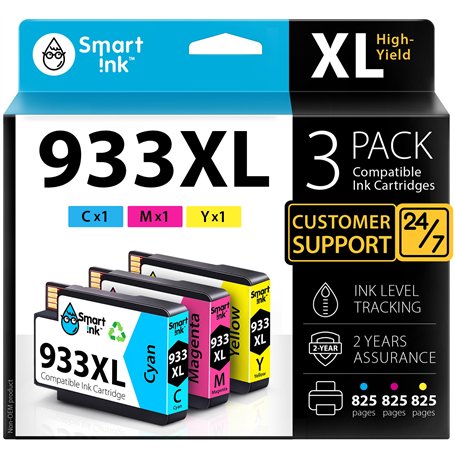 Smart Ink Cartouches d’Encre Compatibles Alternative pour HP 932xl/933xl 932 933 Pack de 3 (Black Cyan Magenta Jaune) avec Systè
