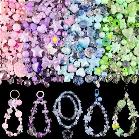 Guyode 8 Paquets Perles Assortiments Acrylic Beads Pendentif Serti de Fleurs de Papillons et de Coeurs Perle pour Bracelet Diffé