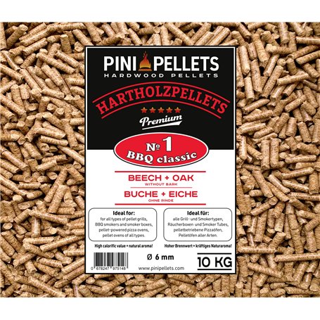 PINI Pellets de Bois Dur №1 BBQ Classic 10 Kg Grill Pellets pour Griller