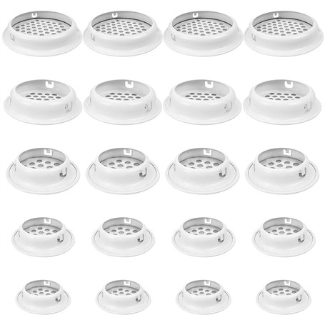 20 Pièces 5 Tailles Grille d'aération Trou Inox Blanc Ronde Grille Ventilation (19mm/25mm/29mm/35mm/53mm) Cuisine Meubles Grille