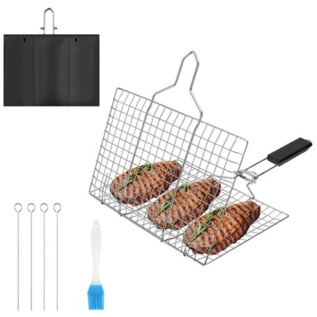 Nizirioo Panier à barbecue en acier inoxydable avec poignée amovible avec brosse de cuisson