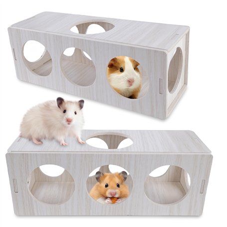 Lot de 2 tunnels pour hamster - Cachette en bois - Pour hamster - Cachette en bois - Pour cochon de mer