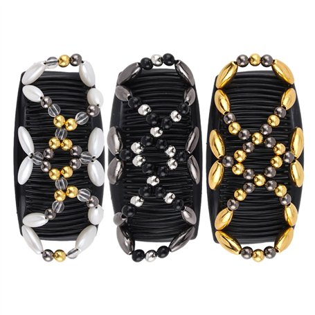 Lot de 3 peignes à cheveux à perles - Peigne à cheveux polyvalent pour femme - Clip peigne pour chignon - Pince à cheveux élasti