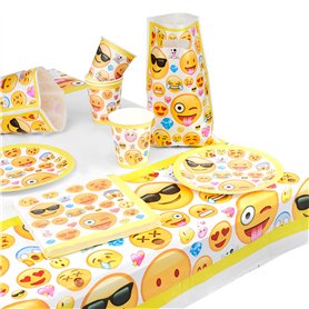 MATANA 76-Pcs Vaisselle de Fête de Anniversaire Emoji Smiley pour Garçons & Filles - 15 Assiettes, 15 Gobelets, 15 Pochettes, 30 MATANA 76-Pcs Vaisselle de Fête de Anniversaire Emoji Smiley pour Garçons & Filles - 15 Assiettes