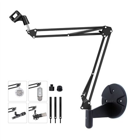Support mural pour microphone avec bras pliant compatible avec Blue Yeti Snowball Nano X S and Razer HyperX Elgato USB microphon