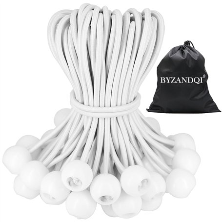 BYZANDQI Lot de 50 tendeurs en caoutchouc avec boule - 20 cm - Tendeur de bâche - Boucles en caoutchouc - Pour bâches