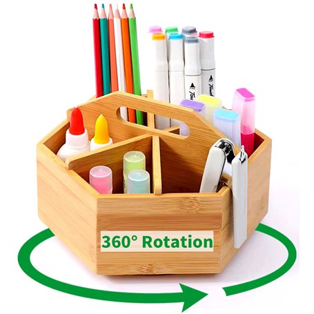 Organisateur de bureau rotatif à 360 ° en bambou