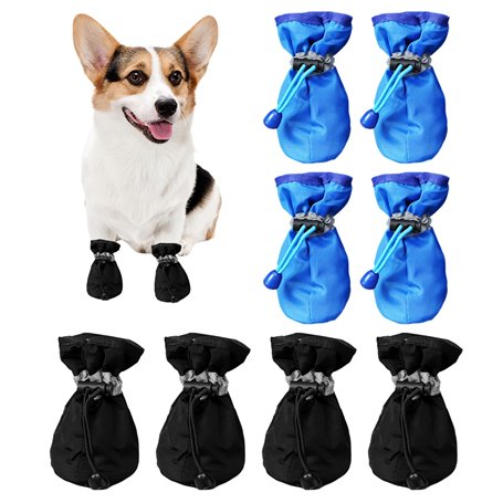 Lot de 4 paires de chaussures pour chien avec semelles souples - Avec cordon de serrage - Antidérapantes - Pour l'intérieur et l