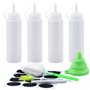 Lot de 4 Bouteilles Squeeze en Plastique Transparent – 250 ml avec Graduation et Bouchons – Antifuite Bouteille Sauce– Idéales p