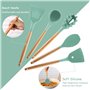 Ustensiles de Cuisine,Silicone Ustensiles de Cuisine en Bois Ustensiles Cuisine Antiadhésive Set,Silicone de qualité Alimentaire