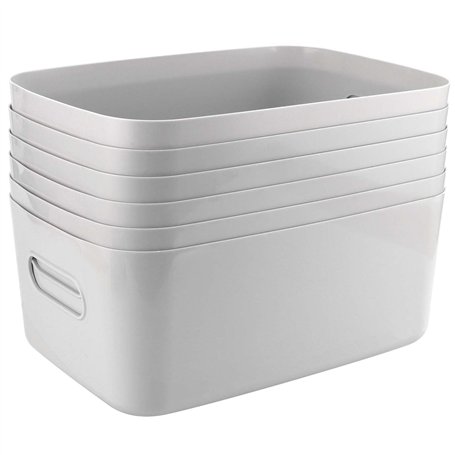 JEUIHAU Lot de 6 grands paniers de rangement rectangulaires en plastique avec poignées