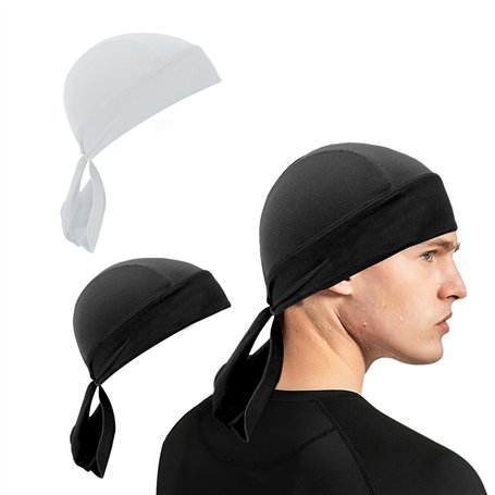 Lot de 2 Bandanas Noirs - Pour Homme et Femme - Bonnet de Motard - Absorbant la Transpiration - Costume de Guy Sauvage - Convien