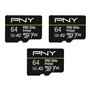PNY Lot de 3 Cartes microSDXC 64GB Pro Elite Prime Class 10 U3 V30 A2 + Adaptateur SD - jusqu'à 200MB/s