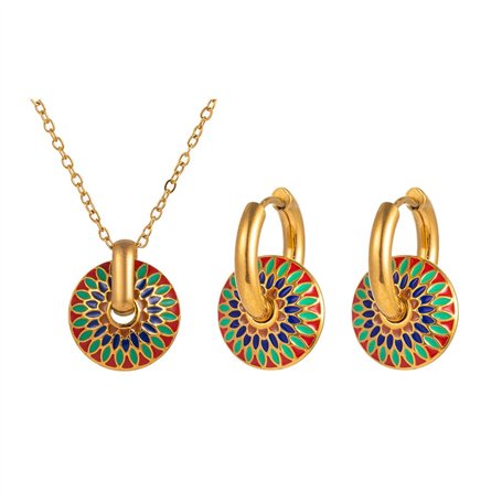 KBRPEY Parure Bijoux Femme Vintage Collier et Boucle D'oreilles Parure en Acier Inoxydable Marguerite Bijoux Ensemble Fantaisie