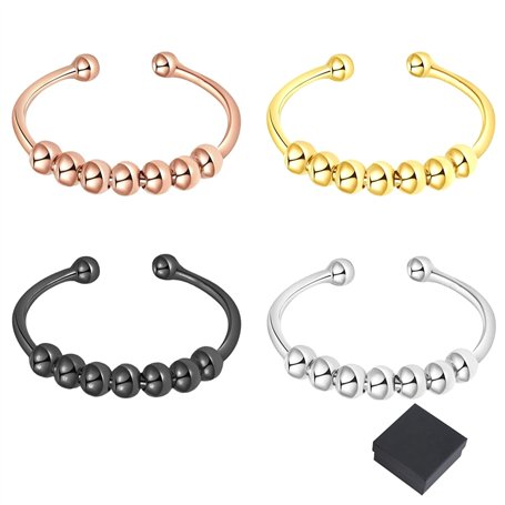 DGUSO Lot de 4 Bague Anti Stress Femme Bague Anxiete Femme Avec Perles Bague D'dnxiete Réglable Bague Anneau Tournant Anneau Ouv