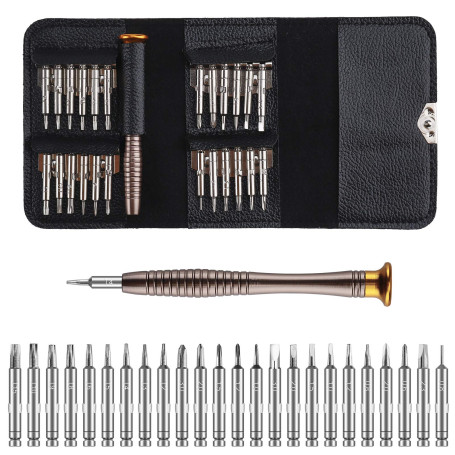 Tunejoy Mini Tournevis Précision Kit Outils de Réparation de Tournevis de Précision 25 en 1 Portable avec Étui en Cuir pour Lapt