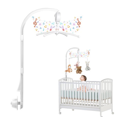 Support Mobile pour Lit de Bébé Réglable Lit Bébé Bras Mobile Avec Boîte à Musique Mécanique pour Bébé Cadeau pour Nouveauné Fil