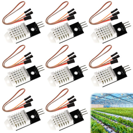 Lot de 8 capteurs de température DHT 22/2302 et capteur d'humidité avec carte et câble 3