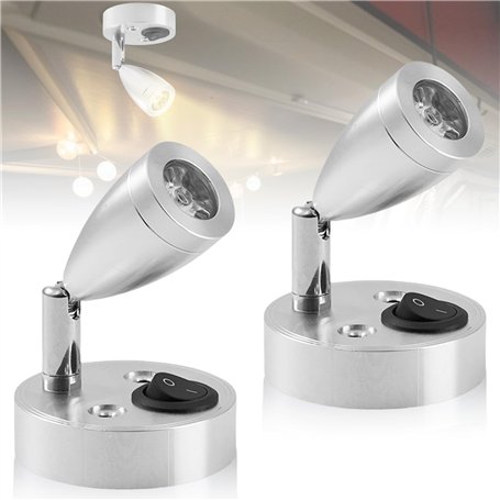 Lot de 2 spots de lecture LED 12 V - Blanc chaud 3000 K - Lampe de lecture pour camping-car
