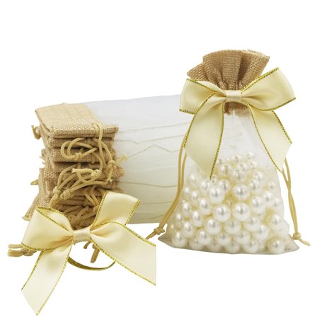 DUGYIRS 30 Pièces Sacs Cadeaux Organza avec Cordon de Serrage 10cm x 15cm Petit Sac Cadeau en Toile de Jute Pochettes à Bijoux S