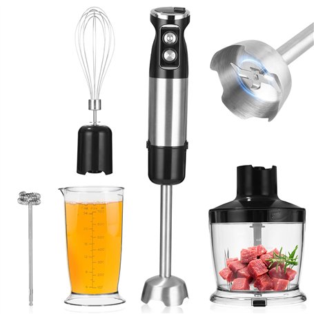 Zhufas Mixeur Plongeant Inox 5 in 1 Mélangeur à Main Multifonction 1000W