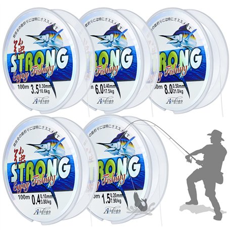 cersaty® Lot de 5 rouleaux de fil de pêche en nylon de 100 m d'épaisseur - Diamètre : 0