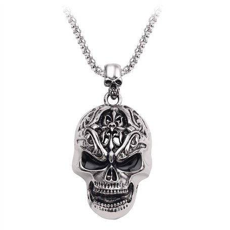 JKJF Collier Pendentif Tête de Mort en Acier inoxydable Chaîne Crâne Gothique Hip Hop Punk Rock Collier pour Homme - Argent