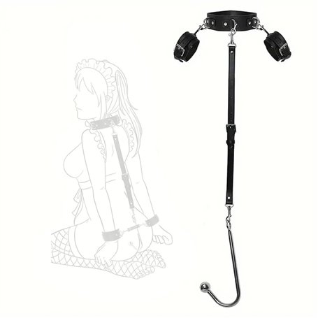 1 Set collier en cuir PU noir pour exercices de yoga avec crochet