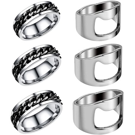YUENX 6Pcs Anneau Décapsuleur en Metal Bague decapsuleur ouvre Bouteille Tire Bouchon Biere bagues Acier Inoxydable a 2 Styles D