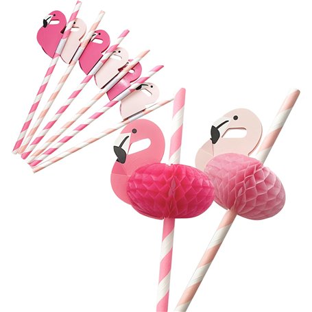 60 Pailles en Papier avec Flamant Rose 3D - Pailles Jetables pour Fêtes d'Été