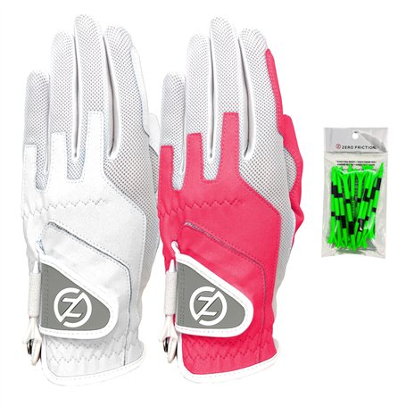 Zero Friction Lot de 2 Gants de Golf synthétiques pour droitier - Taille Unique - Blanc/Rose