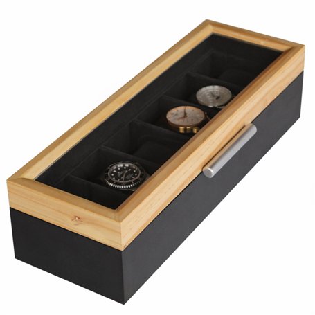 CASE ELEGANCE Boîte à Montres en Bois Massif Noir et Beige
