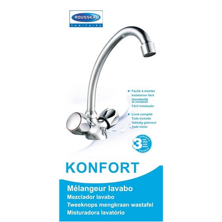 Edouard Rousseau - Mélangeur Lavabo Konfort - Robinet en Laiton à Bec Mobile - Poignées en Métal - 242 (Hauteur) x 155 (Saillie)