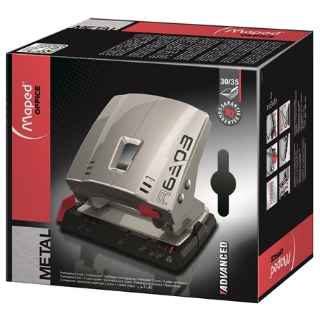 Maped - Perforateur Advanced Metal 2 trous - Perfore 30/35 feuilles simultanément - A6303 - Garantie 10 ans - Argenté