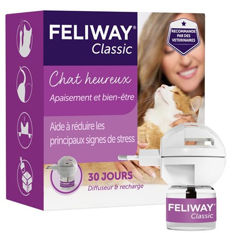 FELIWAY Classic 30 Jours - Kit Complet avec Diffuseur de Phéromones Apaisantes pour Chats + Recharge 48 ml - Aide à Réduire les