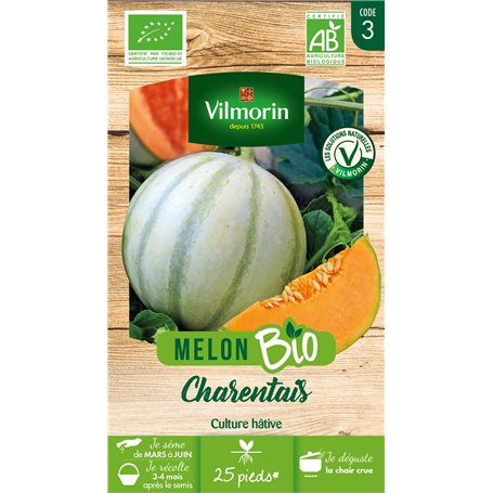 Vilmorin - Melon Charentais Bio - Culture hâtive - Semences Issues d'une Culture Conforme aux règles de l'agriculture Biologique