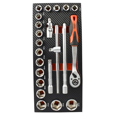 Fischer Darex -Module mousse de 22 outils pour servantes d'atelier composé de douilles 1/2" et accessoires